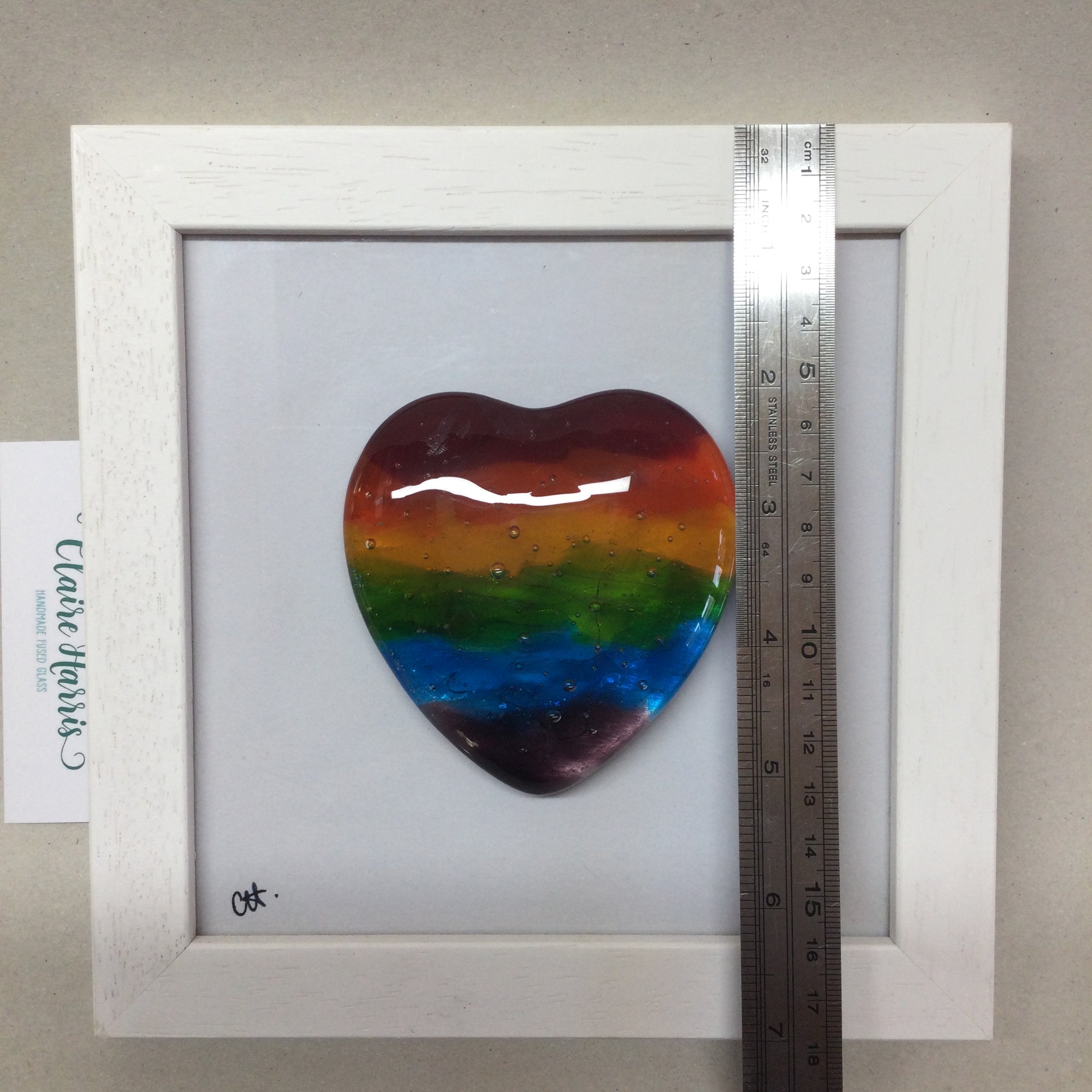 Limited Edition Framed Fused Glass Rainbow Heart