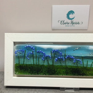 Regular size Framed Agapanthus, rectangle framed fused glass