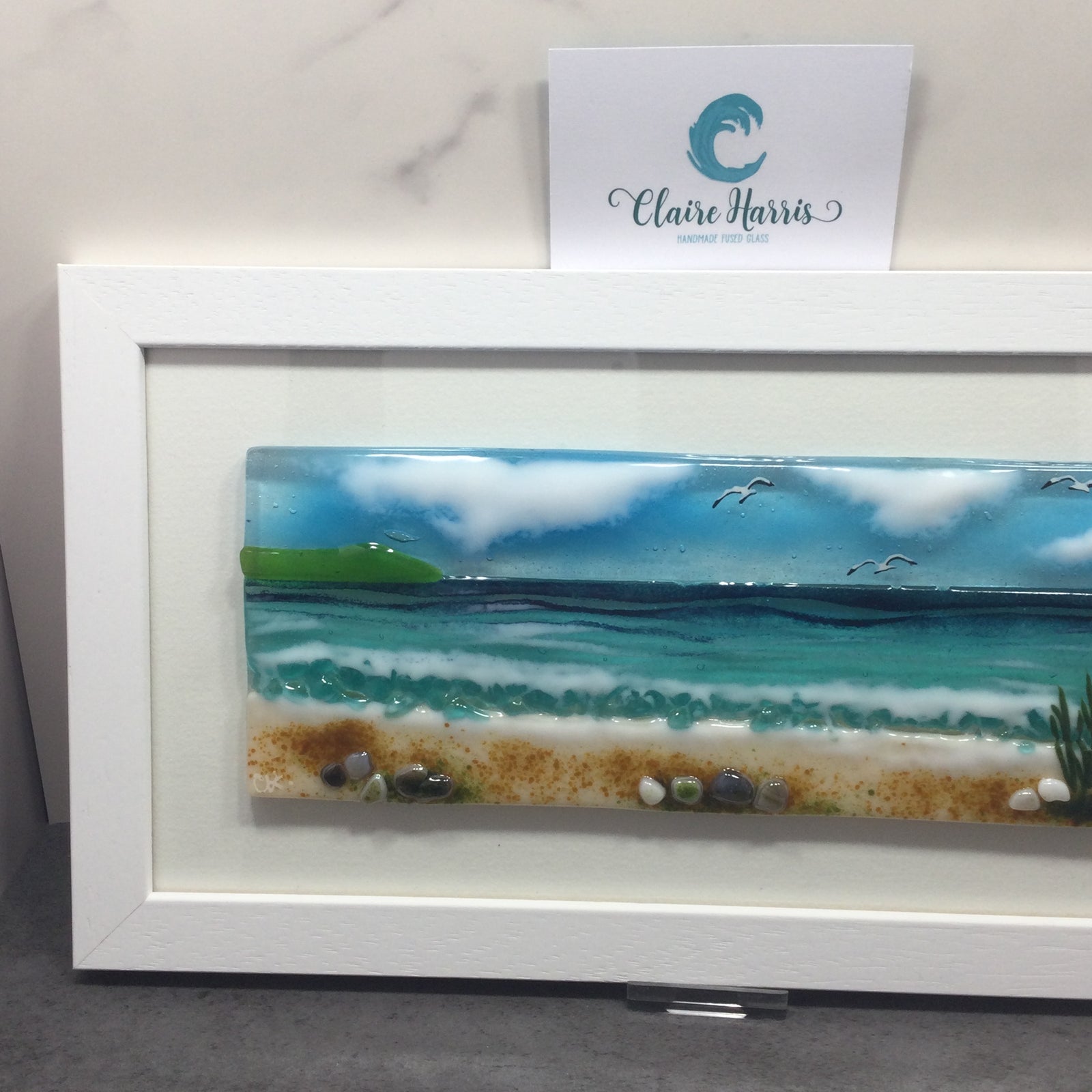 Large Framed Rectangle Sea Scene with Grass