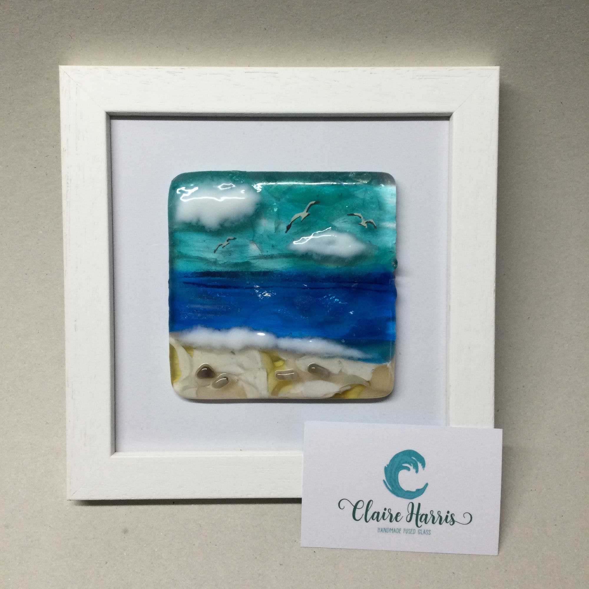 Square Framed Fused Glass Sea Scene