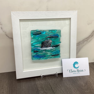 Square Framed Fused Glass Seal Side Facing, handmade fused glass by Claire Harris in Cornwall, view 3