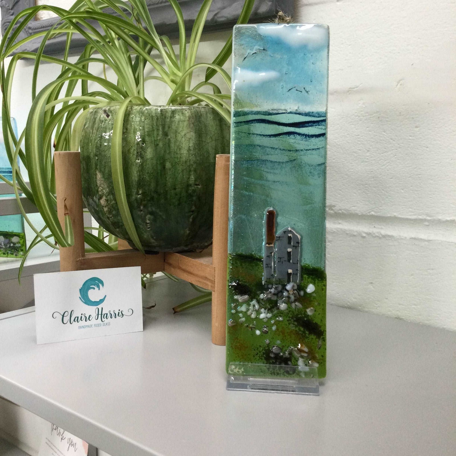 Large Hanger - Sea scene with Cornish engine house. Tin mine Poldark - Fused Glass By Claire Harris 