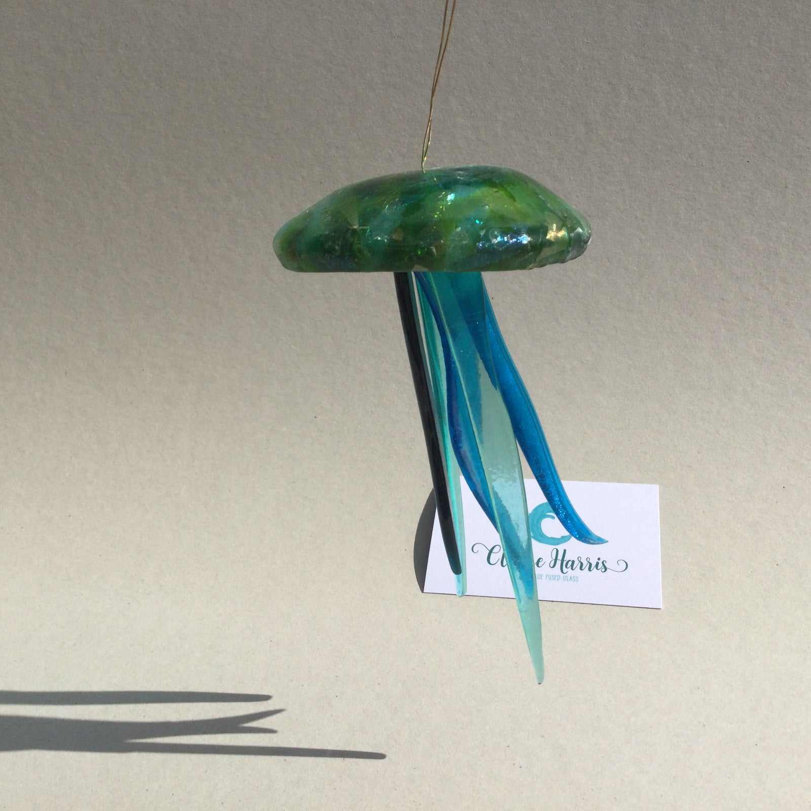 Fused Glass Green and Blue Jellyfish Hanger