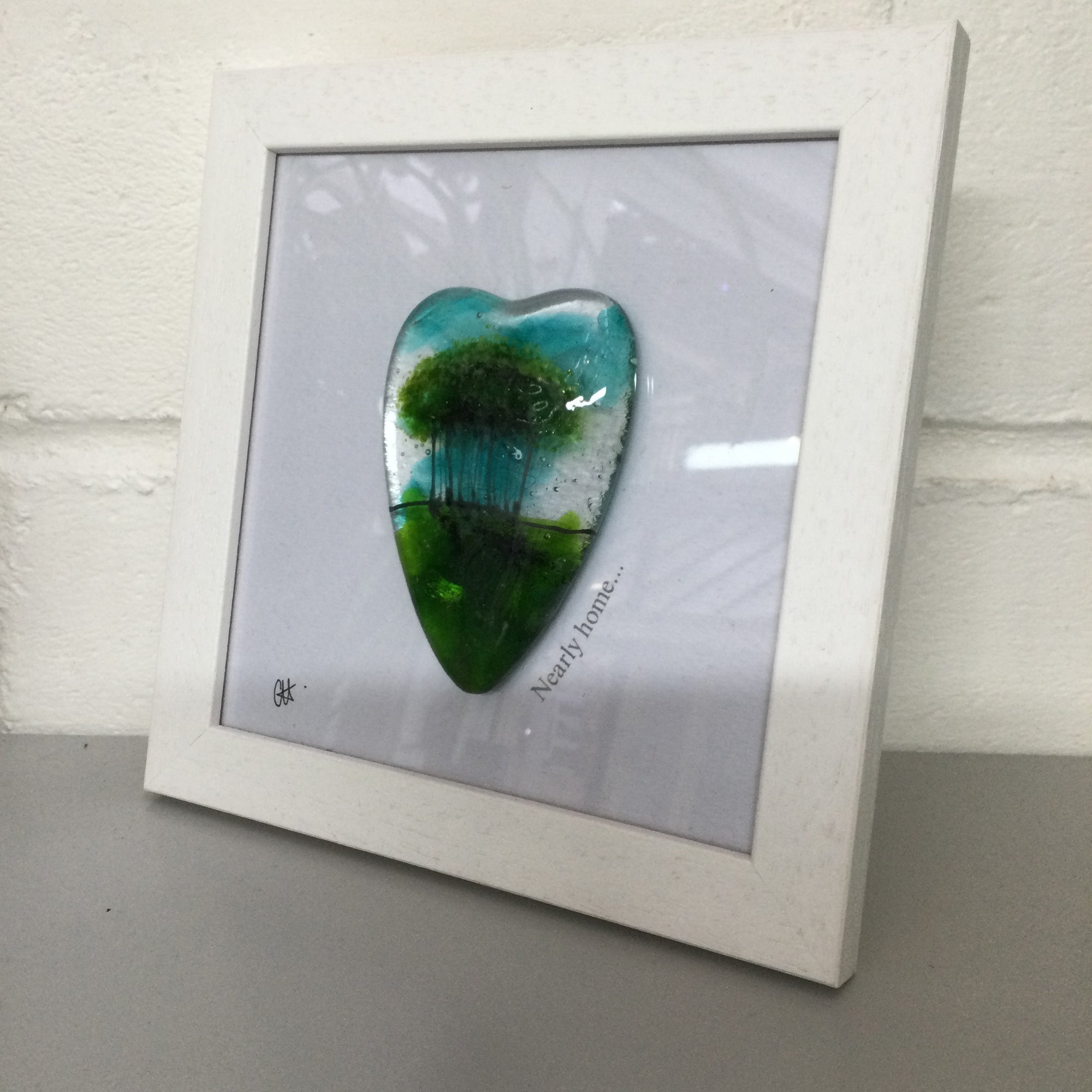 Fused Glass Framed Nearly Home Trees Conical Heart