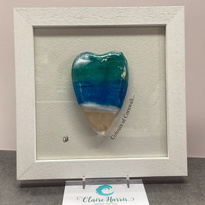 Fused Glass Sea Scene Framed Conical Heart