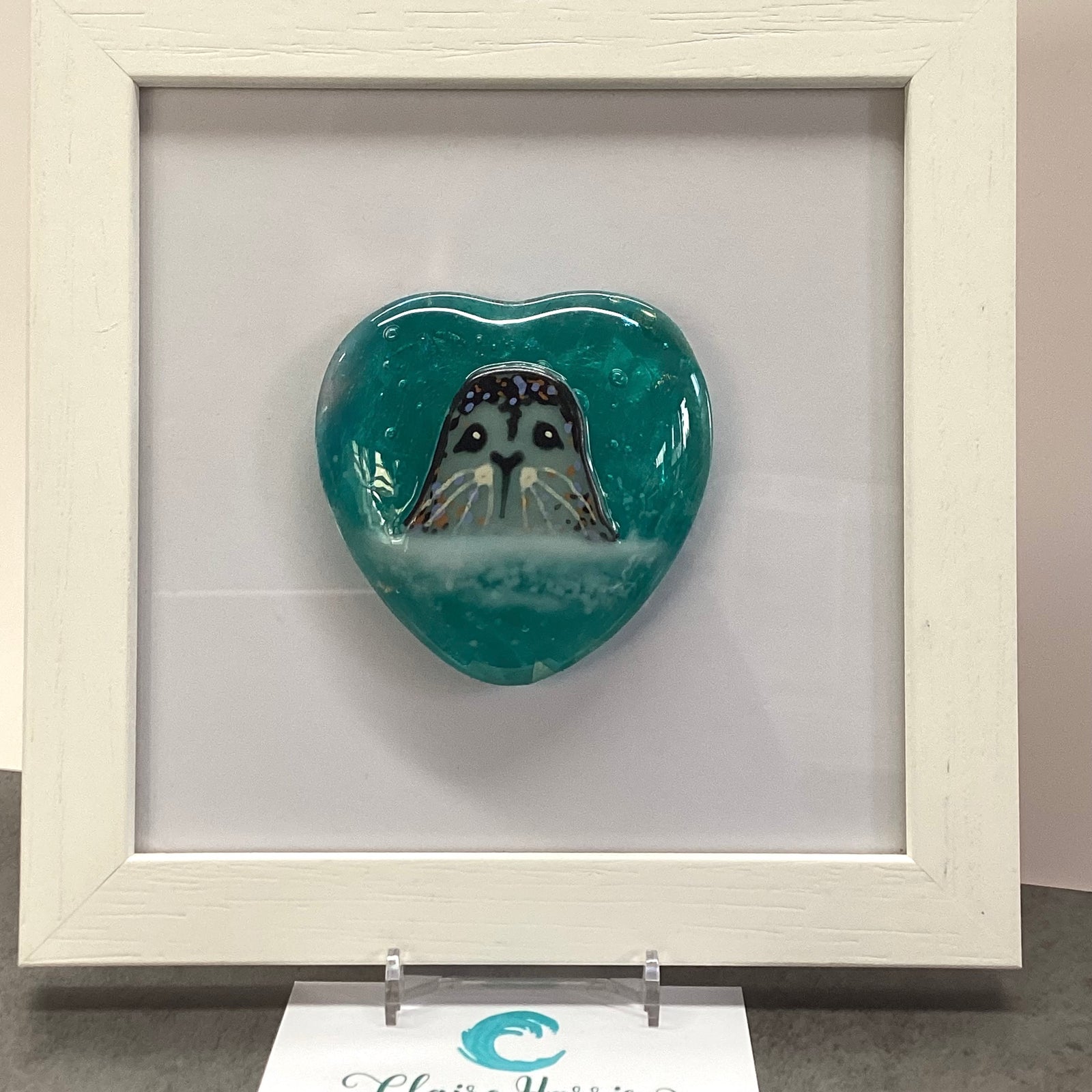Framed Front Facing Seal Heart - Light Aqua Round Heart Artwork