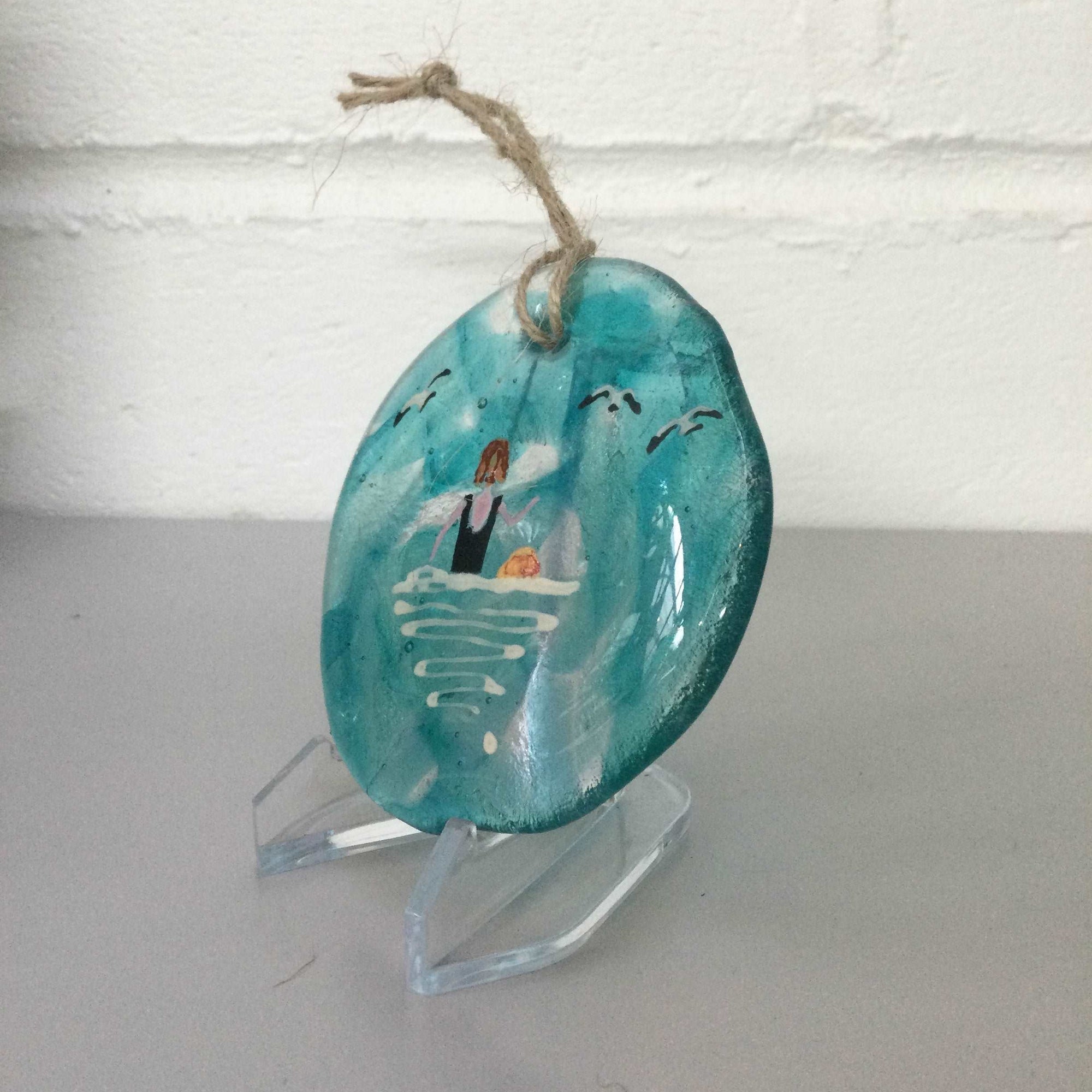 8cm Wild Swimmer Disc Hanger - Fused Glass By Claire Harris 