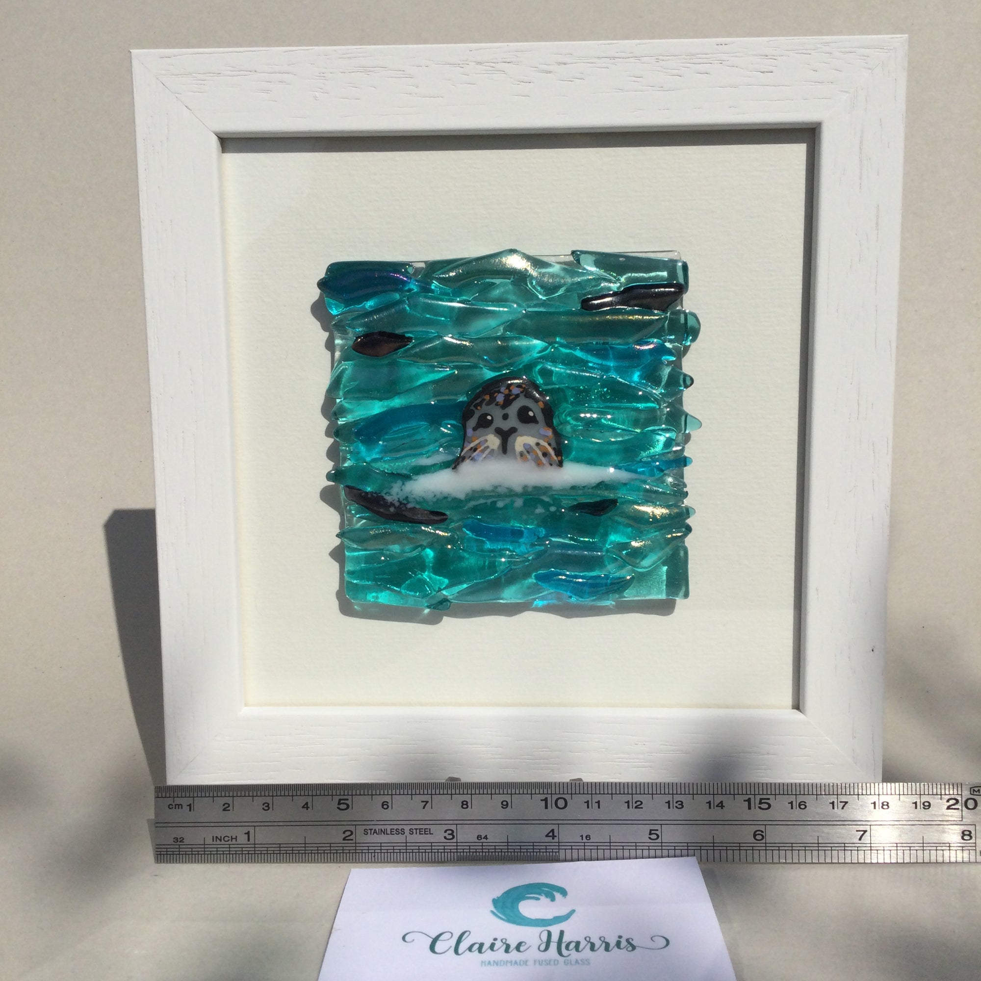 Square Framed Fused Glass Seal Front Facing
