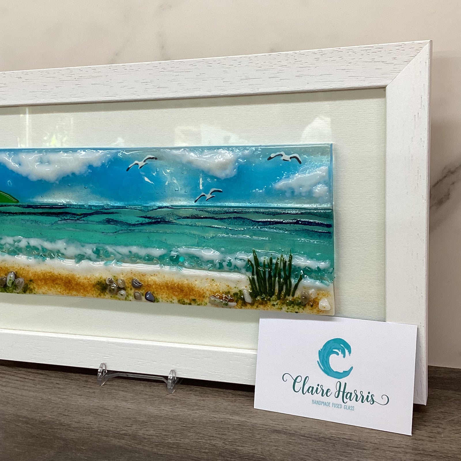 Large Framed Rectangle Sea Scene with Grass
