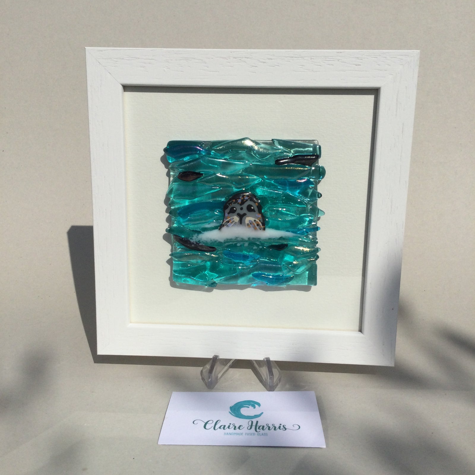 Square Framed Fused Glass Seal Front Facing