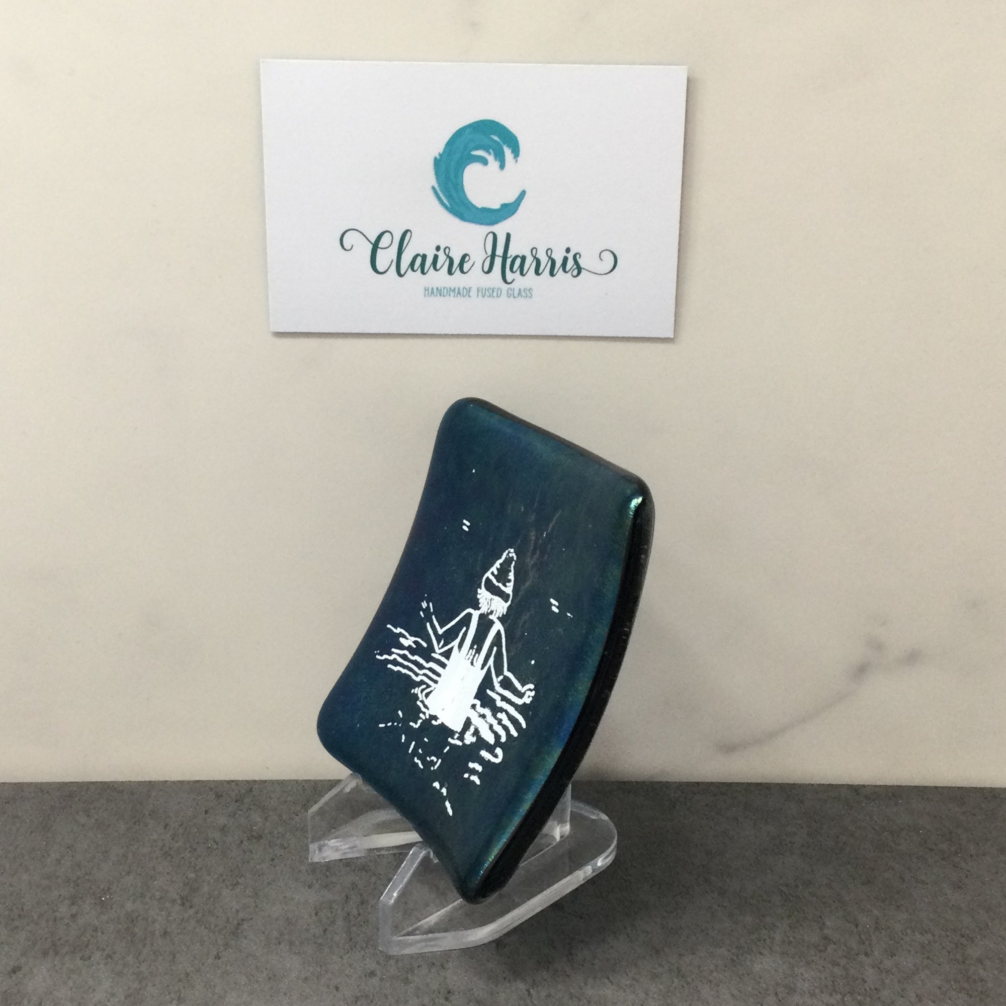 Cornish Wild Swimmer with Bobble Hat, Dark Aqua Trinket Dish