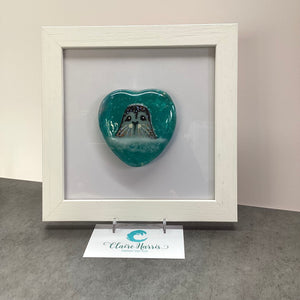Framed Front Facing Seal Heart - Light Aqua Round Heart Artwork