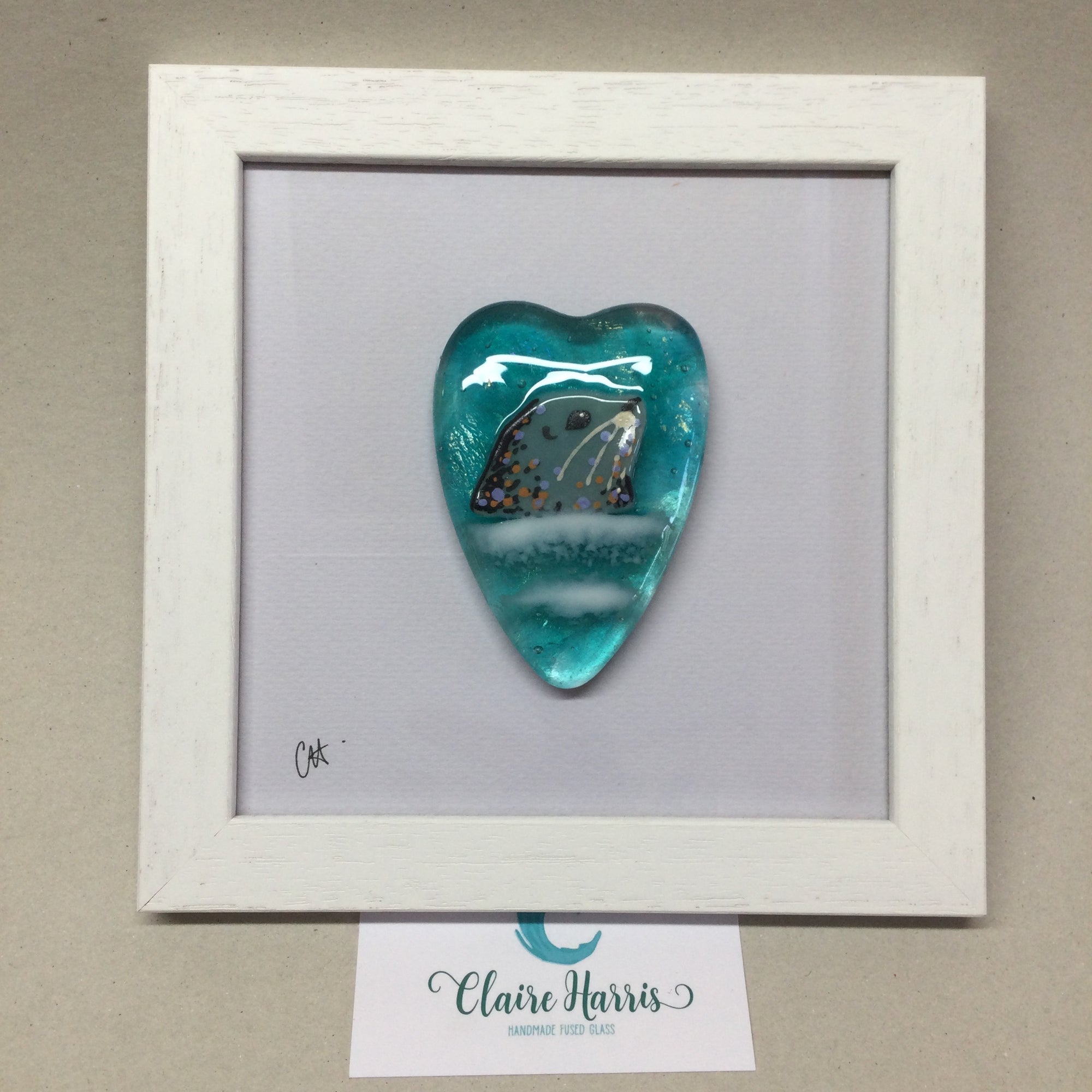 Limited Edition Framed Fused Glass Heart - Seal B