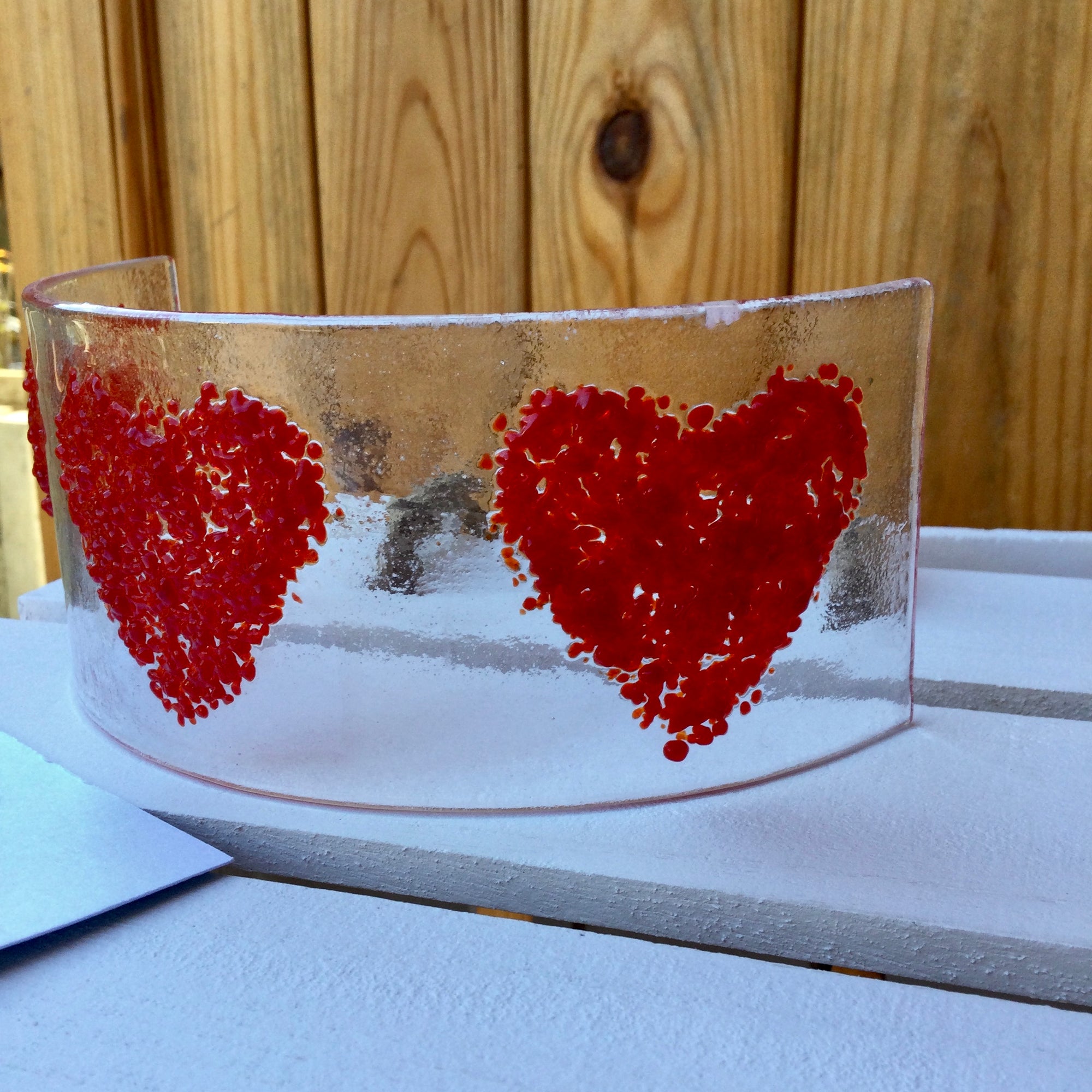 LIMITED EDITION Triple Heart Fused Glass Curve