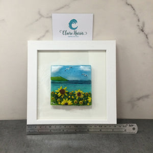 Square Framed Fused Glass - Sunflower Field Scene