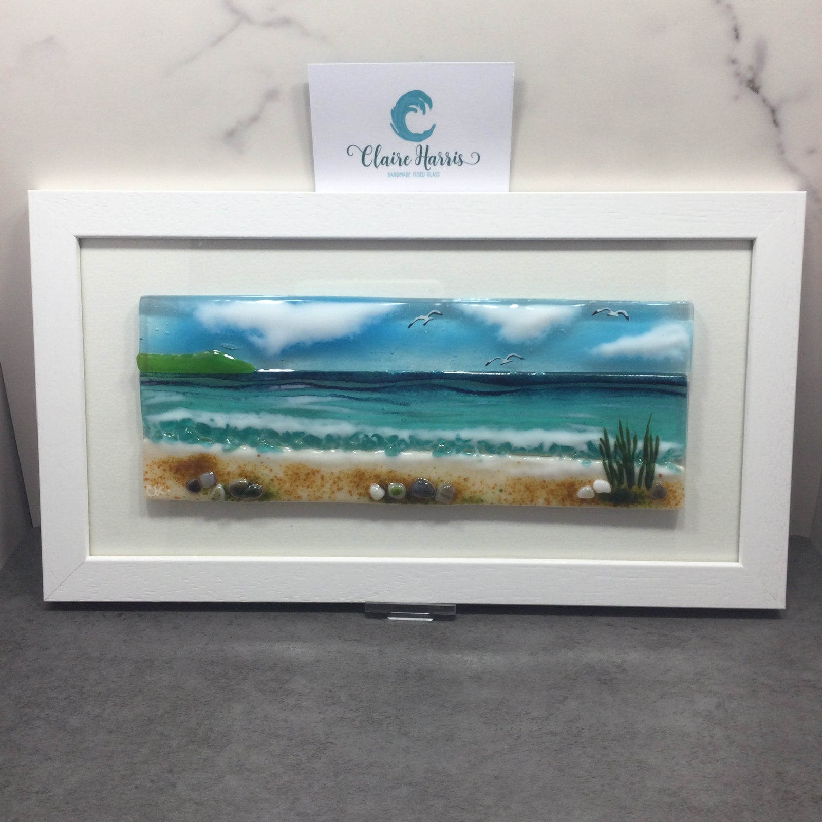 Large Framed Rectangle Sea Scene with Grass