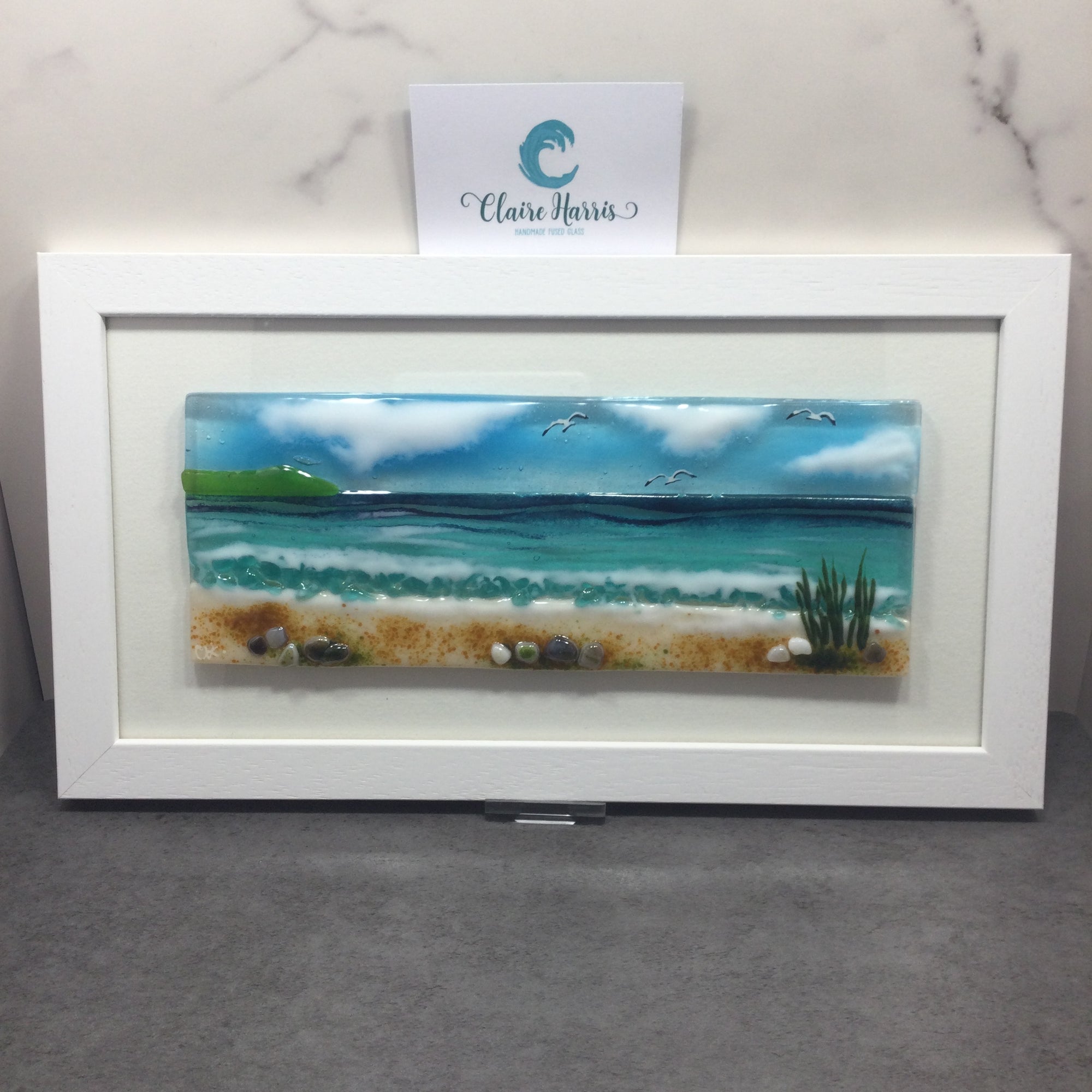Large Framed Rectangle Sea Scene with Grass
