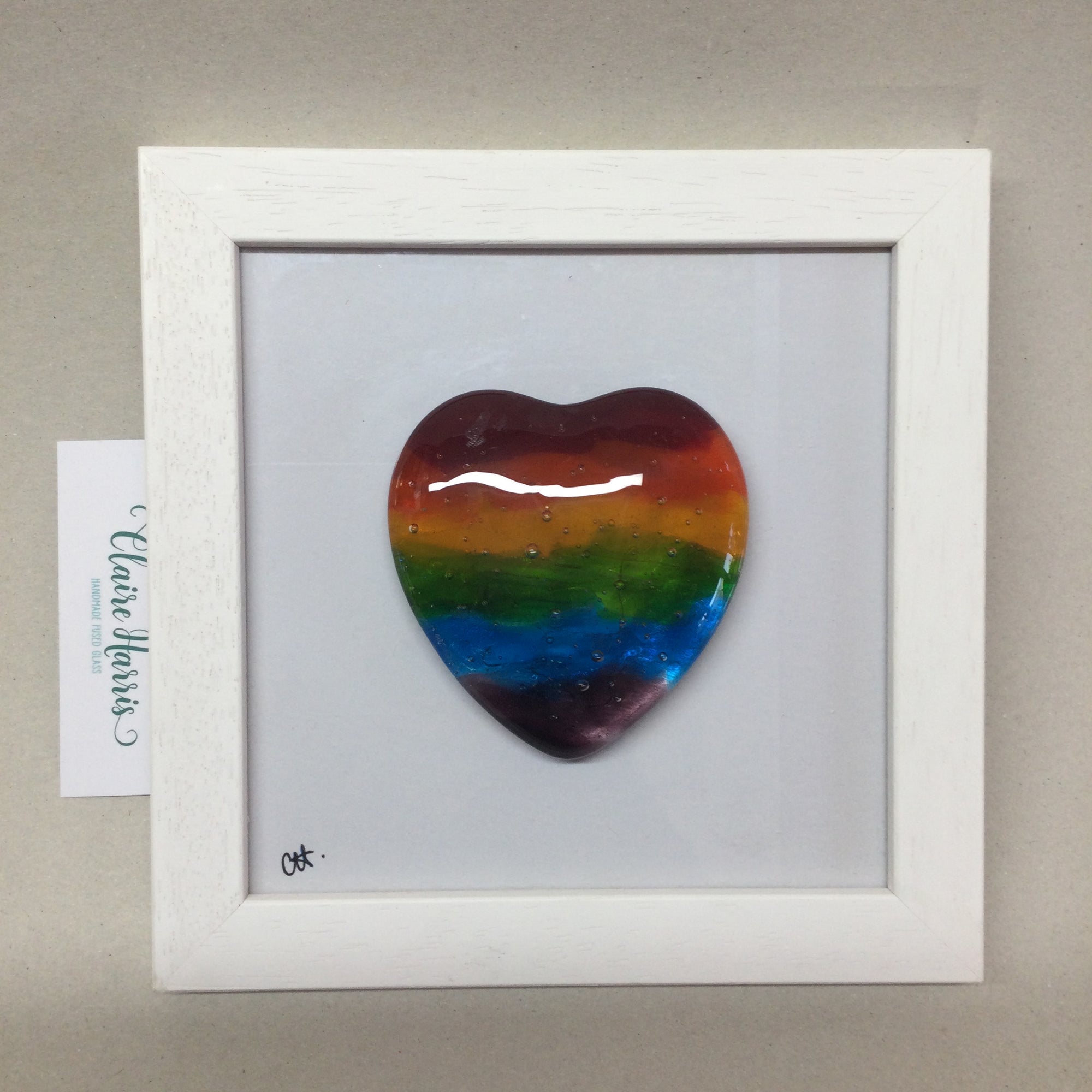 Limited Edition Framed Fused Glass Rainbow Heart