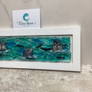 Limited Edition Framed Seals, rectangle framed fused glass