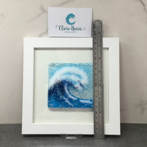 Limited Edition Framed Fused Glass Square Turquoise Crashing Wave