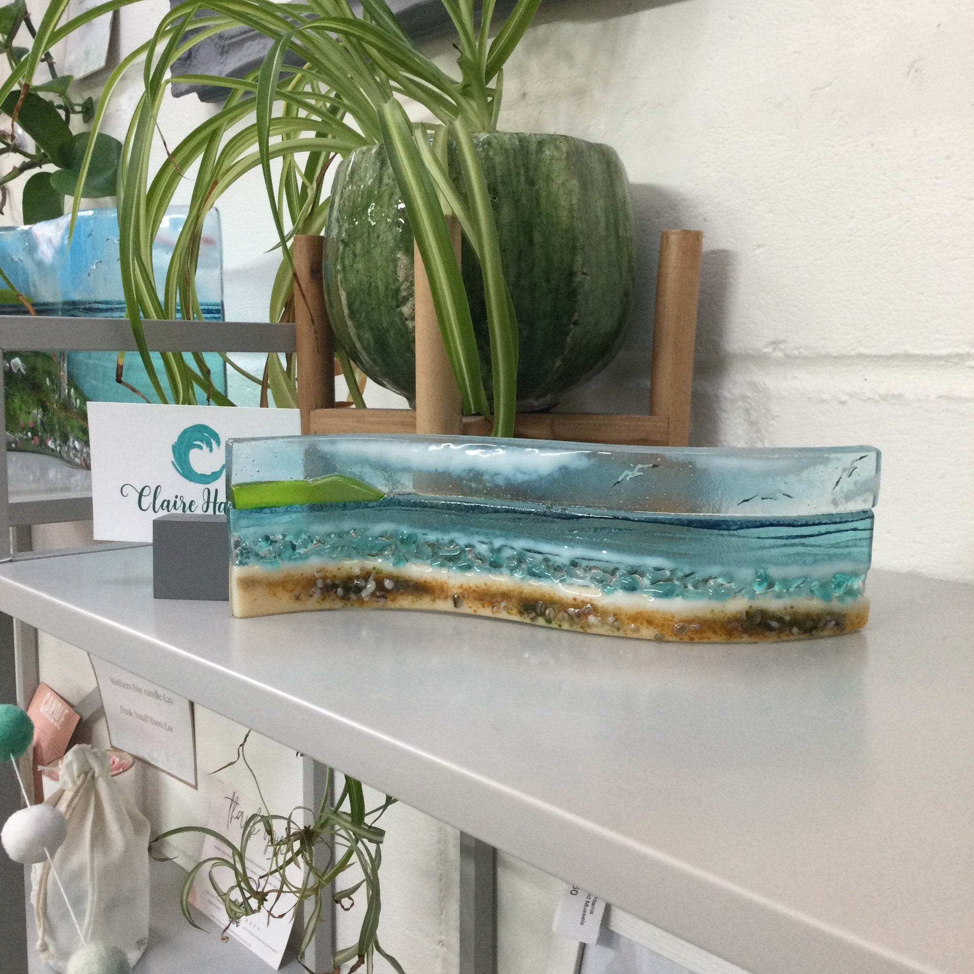 Small Freestanding Wave Sea Scene - Fused Glass By Claire Harris 