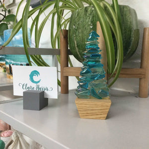 Fused Glass Blue Fir Tree, Christmas Tree with Wooden Base - Fused Glass By Claire Harris 