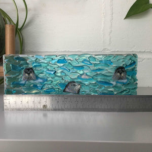 9cm Trio of Seals Freestanding Wave - Fused Glass By Claire Harris 