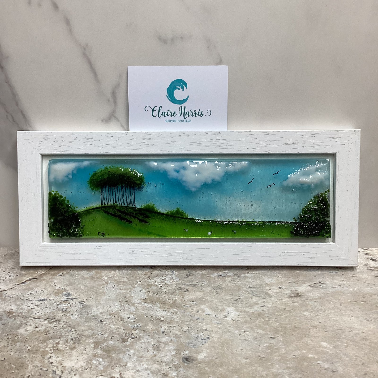 Regular size Framed Nearly Home Trees, rectangle framed fused glass