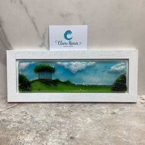 Regular size Framed Nearly Home Trees, rectangle framed fused glass