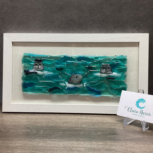 Large Framed Rectangle Trio of Seals Scene