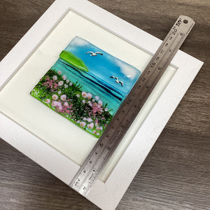 Framed Fused Glass Square Sea Pinks