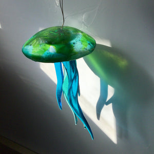 Fused Glass Green and Blue Jellyfish Hanger