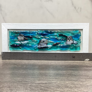 Regular sized framed Seals, rectangle framed fused glass
