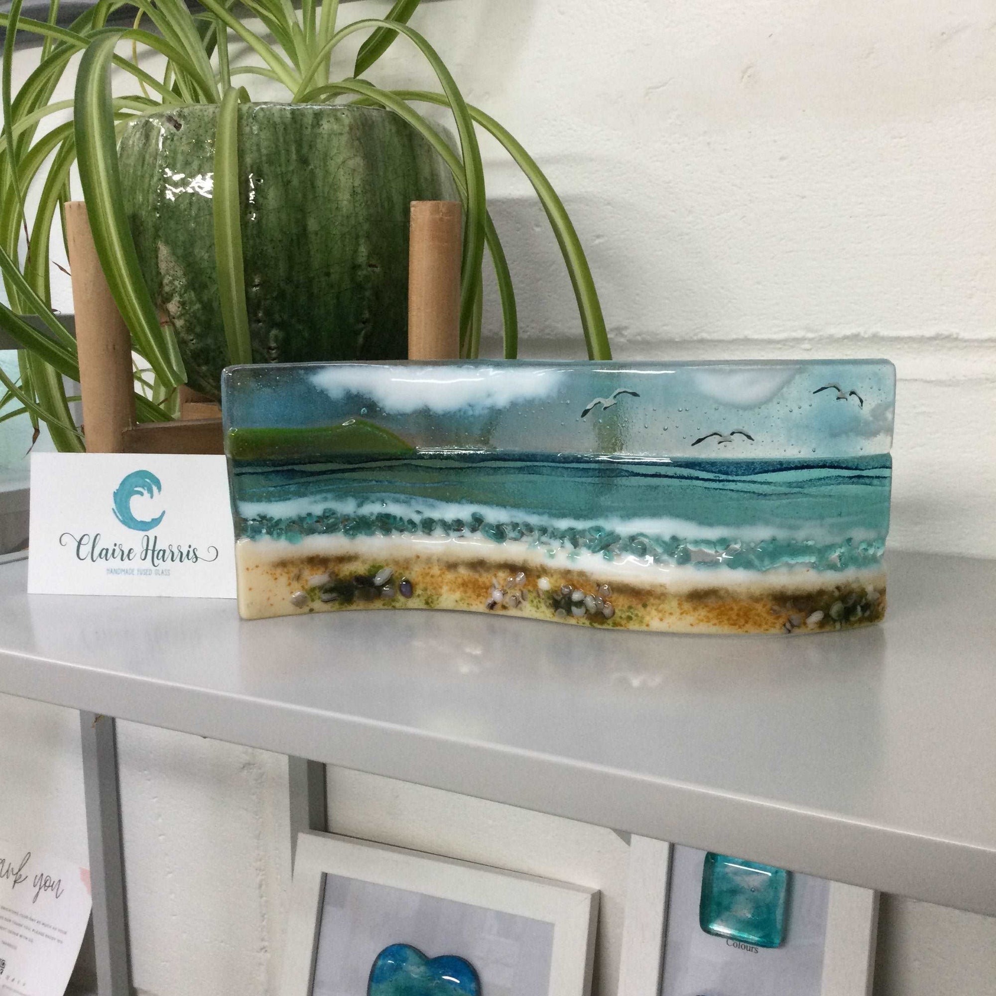 Large Freestanding Wave - Sea Scene - Fused Glass By Claire Harris 