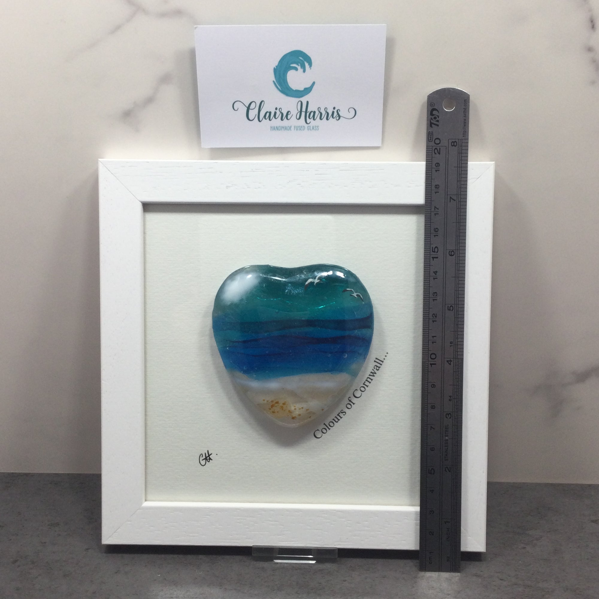 Fused Glass Sea Scene Framed Heart