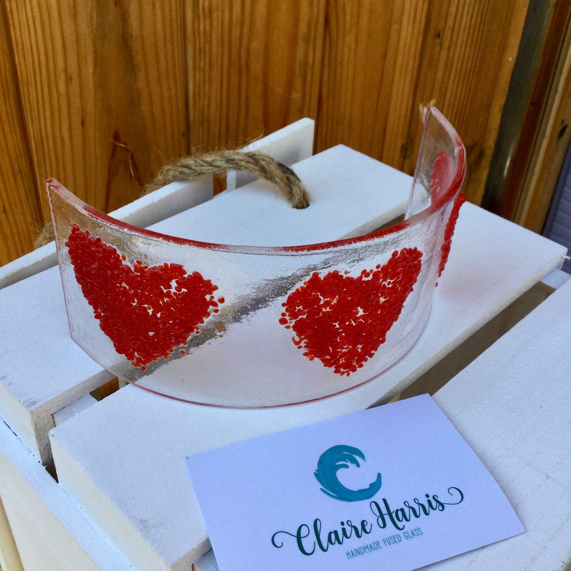 LIMITED EDITION Triple Heart Fused Glass Curve