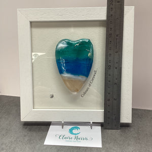 Fused Glass Sea Scene Framed Conical Heart