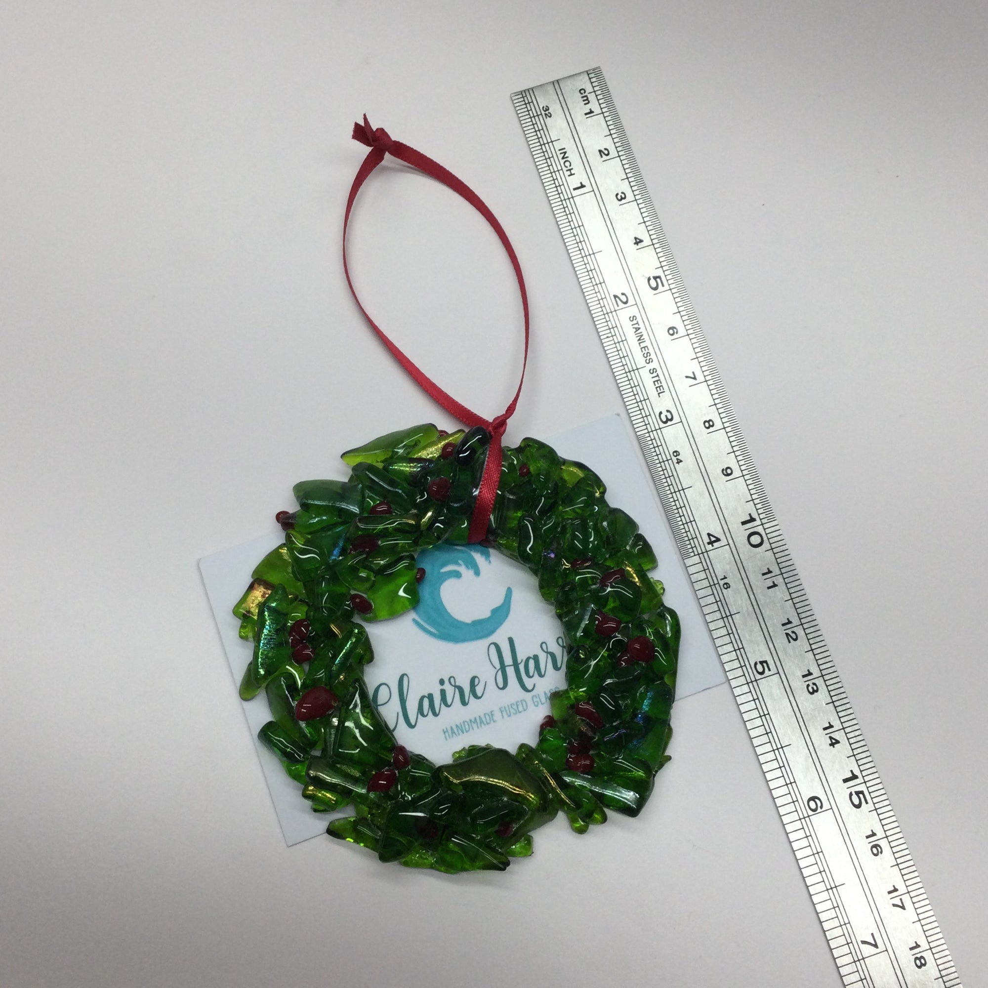 Fused Glass Small Christmas Wreath Hanger