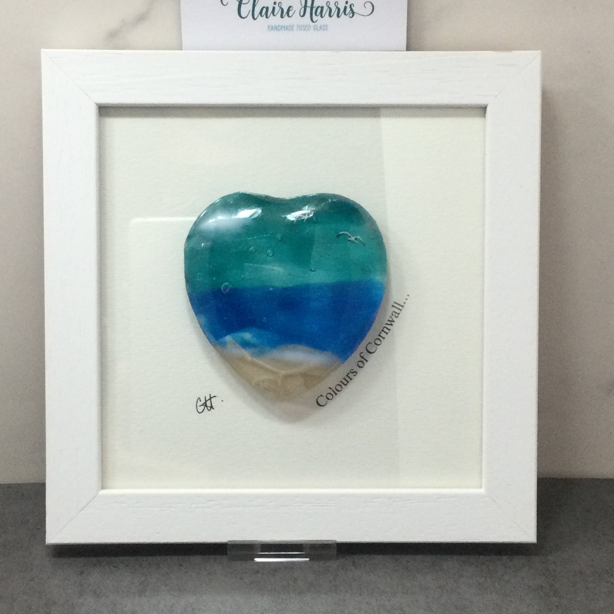 Fused Glass Sea Scene Framed Heart