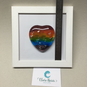 Limited Edition Framed Fused Glass Round Rainbow Heart with Silver