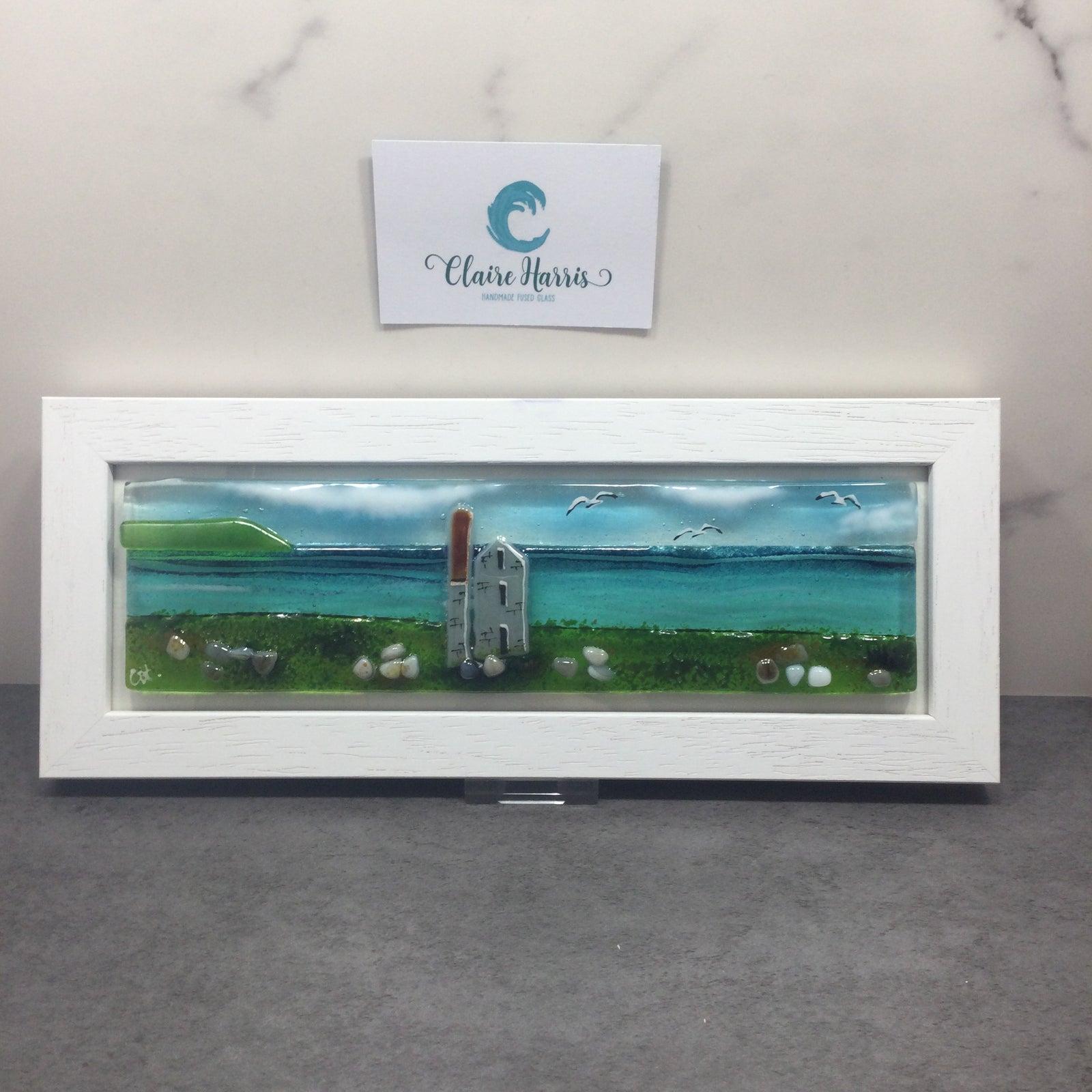 Regular Size Framed Engine House, rectangle framed fused glass