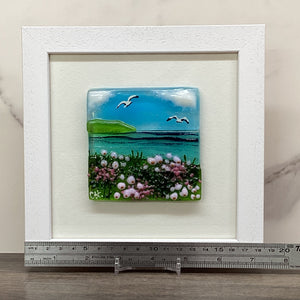 Framed Fused Glass Square Sea Pinks