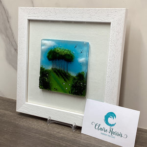 Framed Fused Glass Square Nearly Home Trees