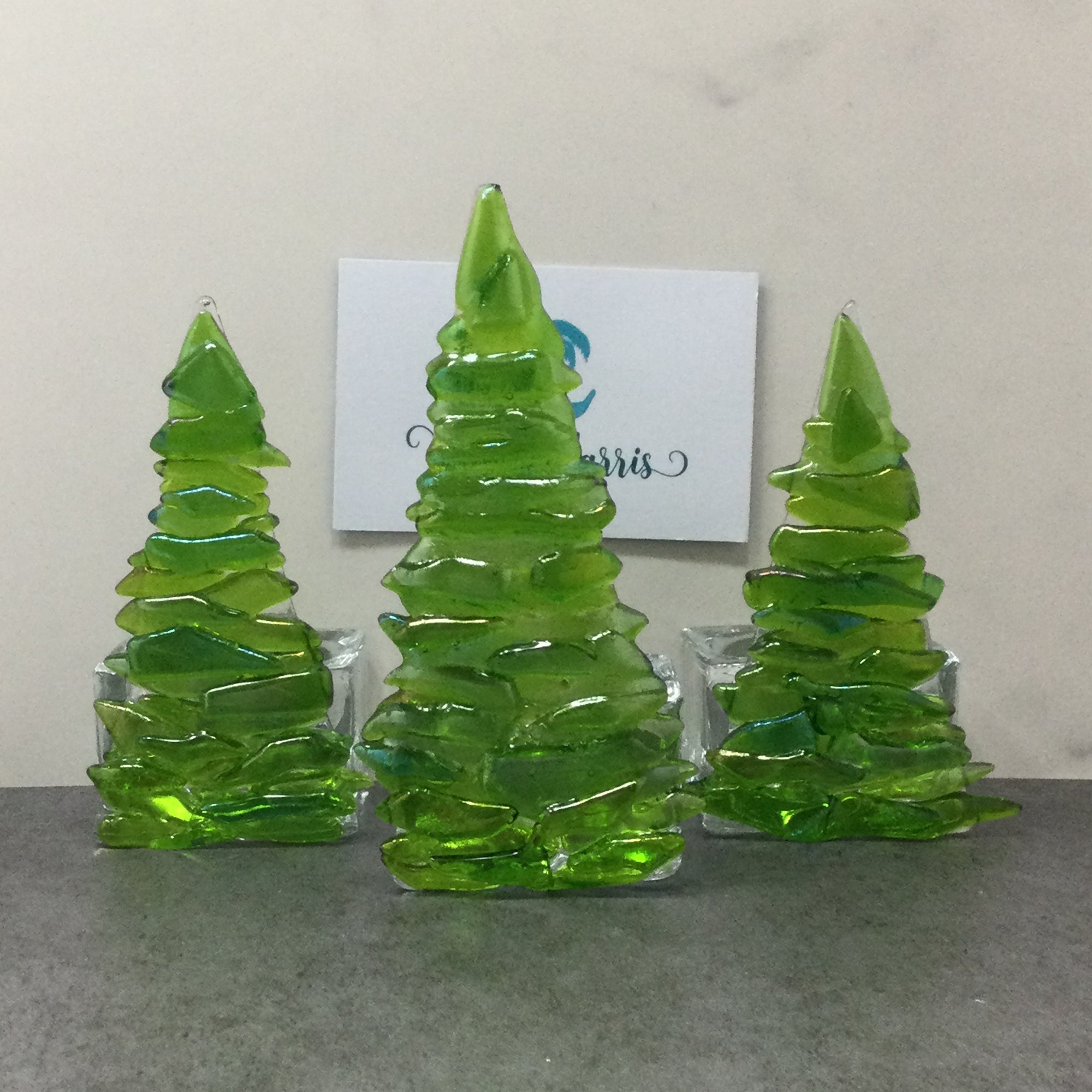 Fused Glass Green Fir Tree, Christmas Tree with Glass Tea Light Holder