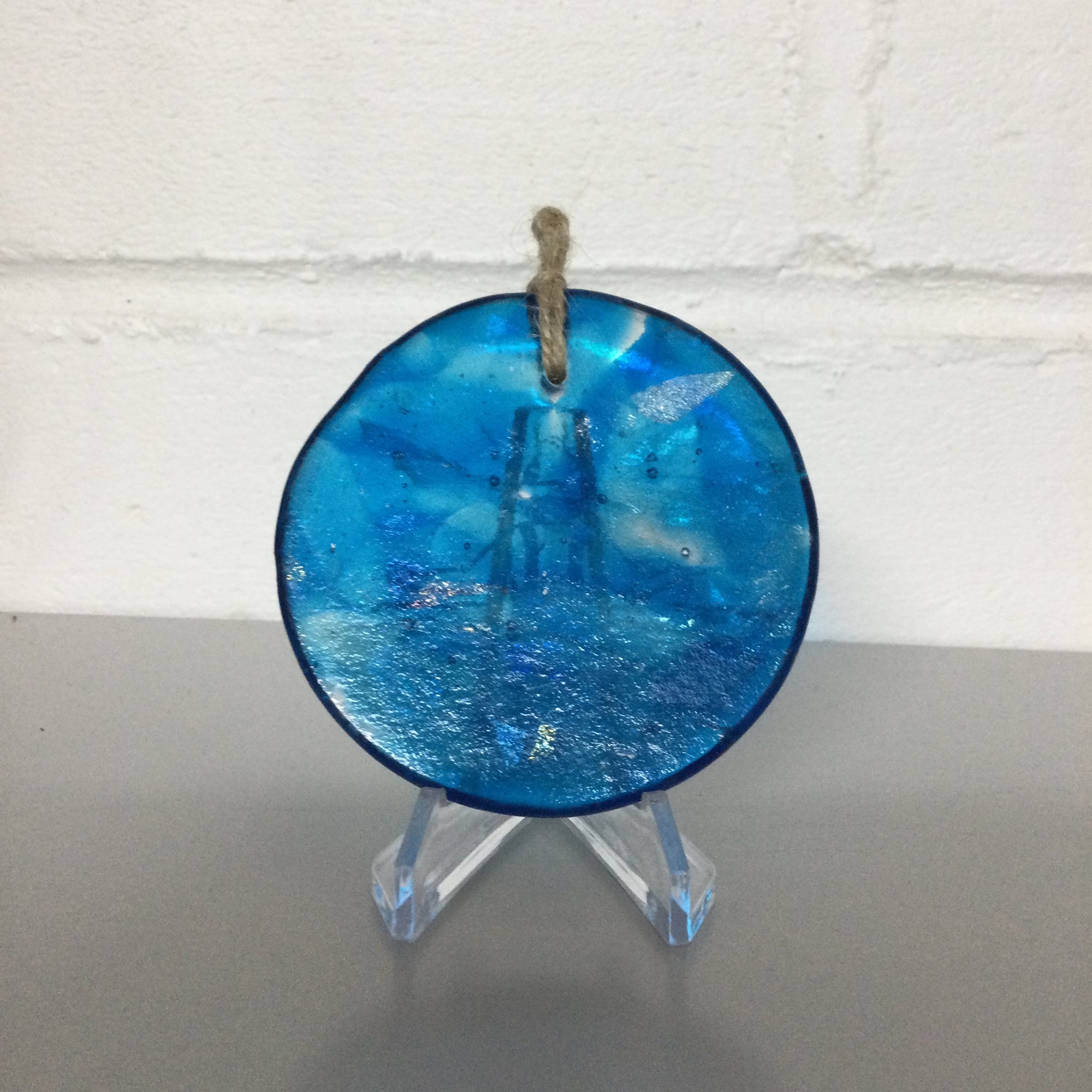 Wild Swimmer Turquoise Fused Glass Disc, Swimmer with Bobble - Fused Glass By Claire Harris 