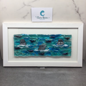 Large Framed Rectangle Trio of Seals Scene