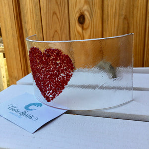 LIMITED EDITION Dark Red Heart Fused Glass Curve