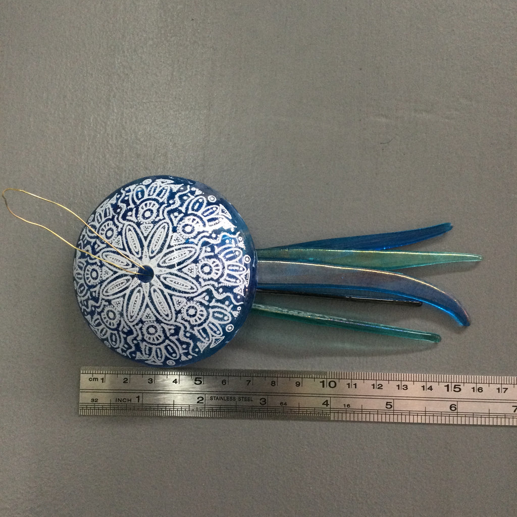 Fused Glass Patterned Jellyfish Hanger Turquoise