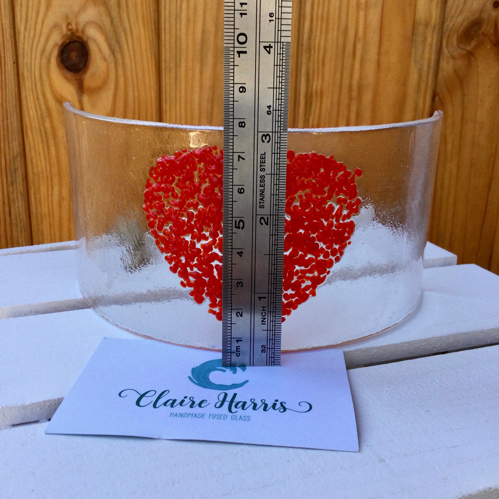 LIMITED EDITION Red Heart Fused Glass Curve