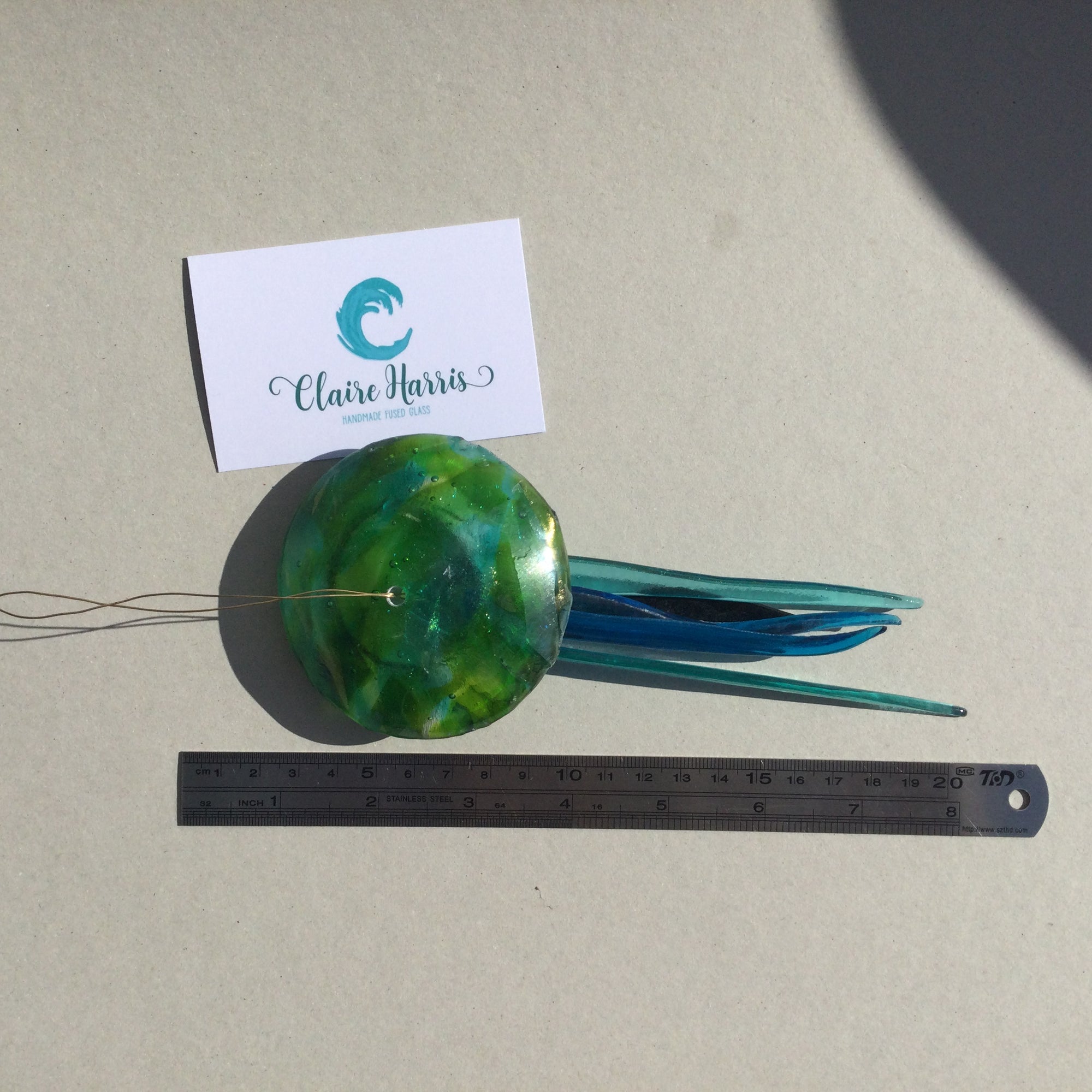 Fused Glass Green and Blue Jellyfish Hanger